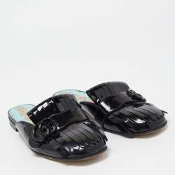 Gucci Black Patent GG Marmont Mule Flats Size 38