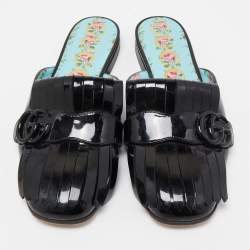Gucci Black Patent GG Marmont Mule Flats Size 38