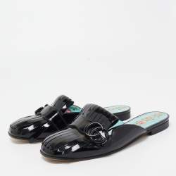 Gucci Black Patent GG Marmont Mule Flats Size 38