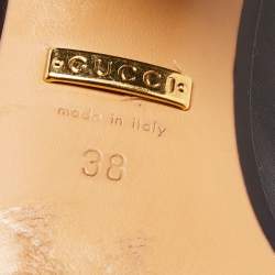 Pre Owned Gucci Black Leather Pearl Embellished Double G Web Mid Heel Loafer Pumps Size 38