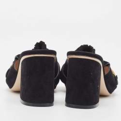 Gucci Black Suede GG Marmont Fringe Detail Block Heel Sandals Size 36