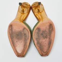 Pre Owned Gucci Green Embossed Snakeskin Peep Toe Mules Size 36