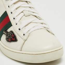 Gucci White Leather Embellished Ace Low Top Sneakers Size 36