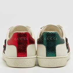 Gucci White Leather Embellished Ace Low Top Sneakers Size 36