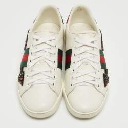 Gucci White Leather Embellished Ace Low Top Sneakers Size 36
