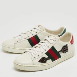 Gucci White Leather Embellished Ace Low Top Sneakers Size 36