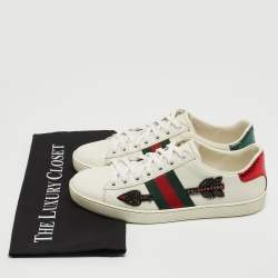 Gucci White Leather Embellished Ace Low Top Sneakers Size 36