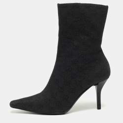Pre Owned Gucci Black GG Canvas Ankle Boots Size 39.5