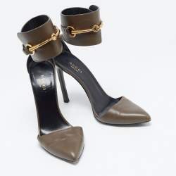 مملوكة مسبقًا Gucci Brown Leather Horsebit Ankle Cuff Pumps Size 37.5