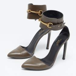 Gucci Brown Leather Horsebit Ankle Cuff Pumps Size 37.5