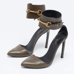 مملوكة مسبقًا Gucci Brown Leather Horsebit Ankle Cuff Pumps Size 37.5