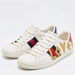 Pre Owned Gucci White Leather Loved Ace Low Top Sneakers Size 36