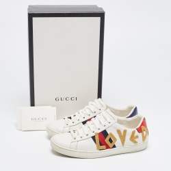 Pre Owned Gucci White Leather Loved Ace Low Top Sneakers Size 36