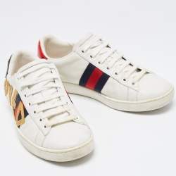 Pre Owned Gucci White Leather Loved Ace Low Top Sneakers Size 36