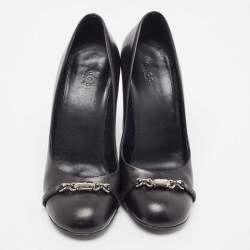 Gucci Black Leather Round Toe Pumps Size 39