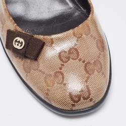 مملوكة مسبقًا Gucci Brown/Beige GG Crystal Canvas Bow Round Toe Pumps Size 36.5