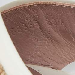 Pre Owned Gucci Off White/Beige Patent Leather Horsebit Wedge Espadrille T- Strap Platform Sandals Size 39.5