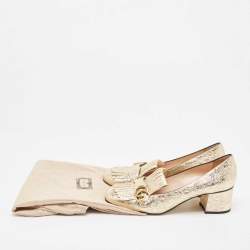 Gucci Gold Textured Leather GG Marmont Fringe Pumps Size 41