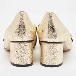 Gucci Gold Textured Leather GG Marmont Fringe Pumps Size 41