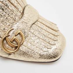 Gucci Gold Textured Leather GG Marmont Fringe Pumps Size 41