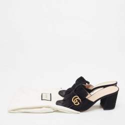 Pre Owned Gucci Black Suede GG Marmont Fringe Slide Sandals Size 40.5