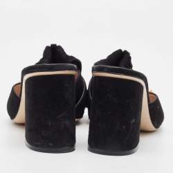 Pre Owned Gucci Black Suede GG Marmont Fringe Slide Sandals Size 40.5