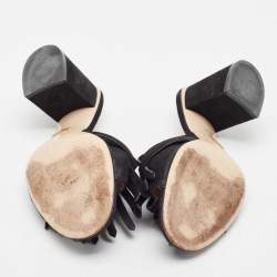 Pre Owned Gucci Black Suede GG Marmont Fringe Slide Sandals Size 40.5