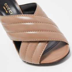 Pre Owned Gucci Brown Quilted Leather Webby Slide Sandals Size 36