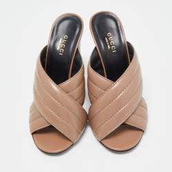 Pre Owned Gucci Brown Quilted Leather Webby Slide Sandals Size 36