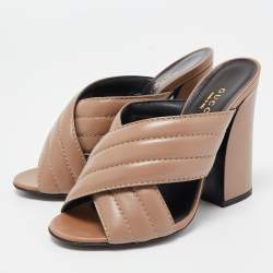 Pre Owned Gucci Brown Quilted Leather Webby Slide Sandals Size 36