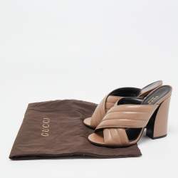 Pre Owned Gucci Brown Quilted Leather Webby Slide Sandals Size 36