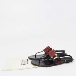Pre Owned Gucci Red/Black Python and Leather Thong Flat Sandals Size 37