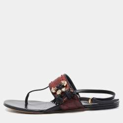 Pre Owned Gucci Red/Black Python and Leather Thong Flat Sandals Size 37