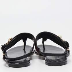 Pre Owned Gucci Red/Black Python and Leather Thong Flat Sandals Size 37