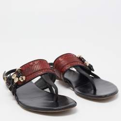 Pre Owned Gucci Red/Black Python and Leather Thong Flat Sandals Size 37