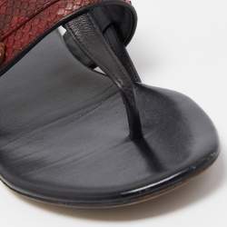 Pre Owned Gucci Red/Black Python and Leather Thong Flat Sandals Size 37