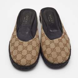 Gucci Beige GG Canvas Mules Size 39 