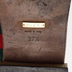 Pre Owned Gucci Black Leather Web Slingback Sandals Size 37.5