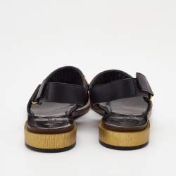 Pre Owned Gucci Black Leather Web Slingback Sandals Size 37.5