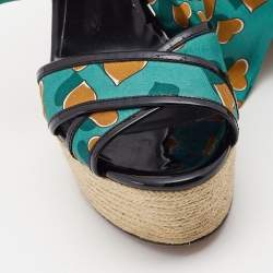 Gucci Multicolor Printed Fabric and Patent Espadrille Wedge Ankle Wrap Sandals Size 41