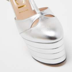 Pre Owned Gucci Silver Leather Angel Platform Pumps Size 40