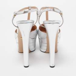 Pre Owned Gucci Silver Leather Angel Platform Pumps Size 40