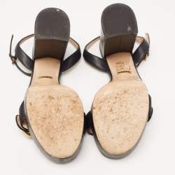Pre Owned Gucci Black Leather GG Marmont Ankle Strap Sandals Size 36.5