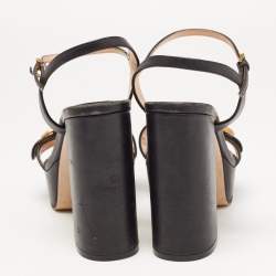 Pre Owned Gucci Black Leather GG Marmont Ankle Strap Sandals Size 36.5