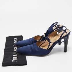 Gucci Navy Blue Satin Ankle Tie Pumps Size 38