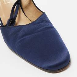 Gucci Navy Blue Satin Ankle Tie Pumps Size 38