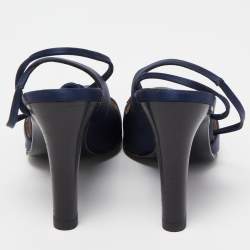 Gucci Navy Blue Satin Ankle Tie Pumps Size 38