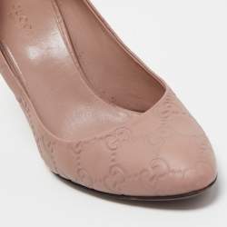 Pre Owned Gucci Dusty Pink Guccissima Leather Horsebit Adina Pumps Size 37.5