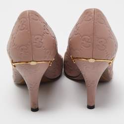 Pre Owned Gucci Dusty Pink Guccissima Leather Horsebit Adina Pumps Size 37.5