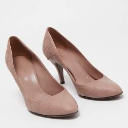 Pre Owned Gucci Dusty Pink Guccissima Leather Horsebit Adina Pumps Size 37.5